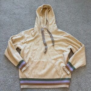 FP Movement SAMPLE Wool Blend Hoodie Womens S Beige Striped Casual Lounge Cozy